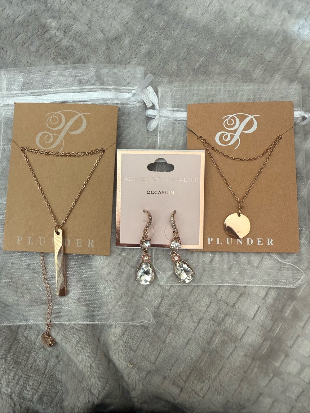 Plunder Rose Gold Layered Bar & Disc Necklace Set with Crystal Drop Earrings